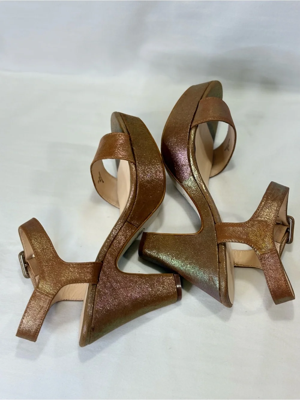 SACHA LONDON EWISE Brown Platform Sandal Fine Snakeskin Shimmer 7.5 EUC $156